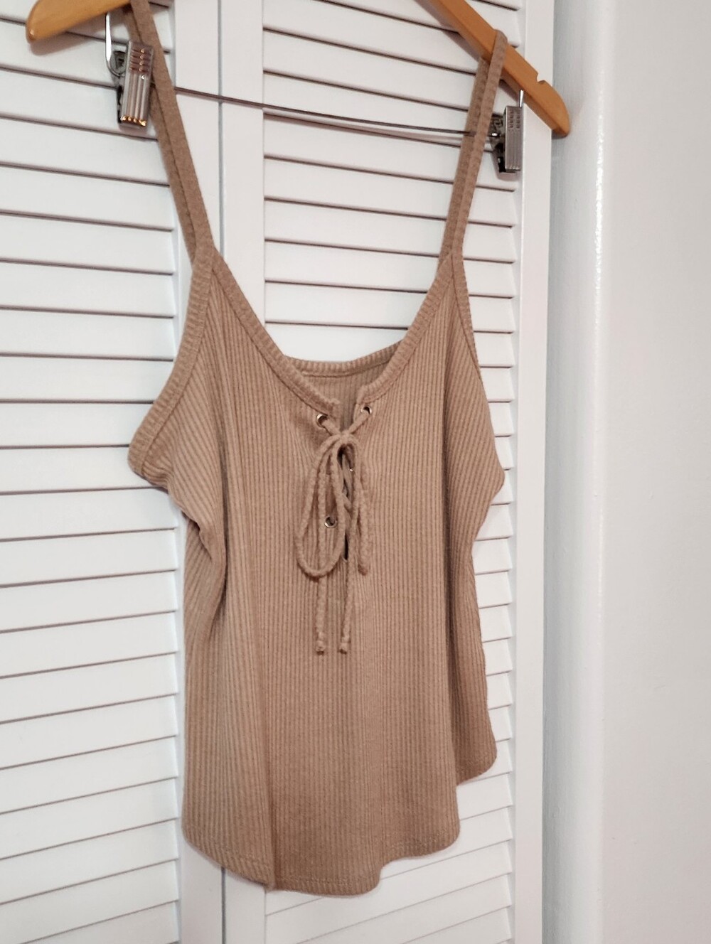 Ribbed Lace-Up Tank Top — Tan Taupe